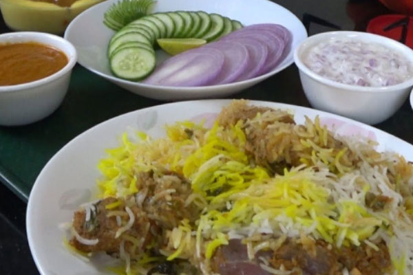 Mutton Biryani With Mirchi Ka Salandahi Ki Chatni And Double Meetha