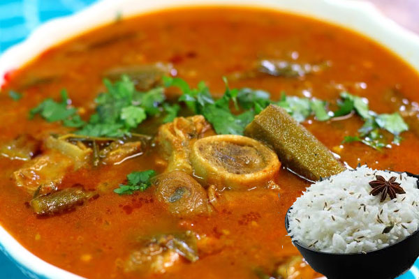 Bhendi Ka Sherwa With Rice And Achar